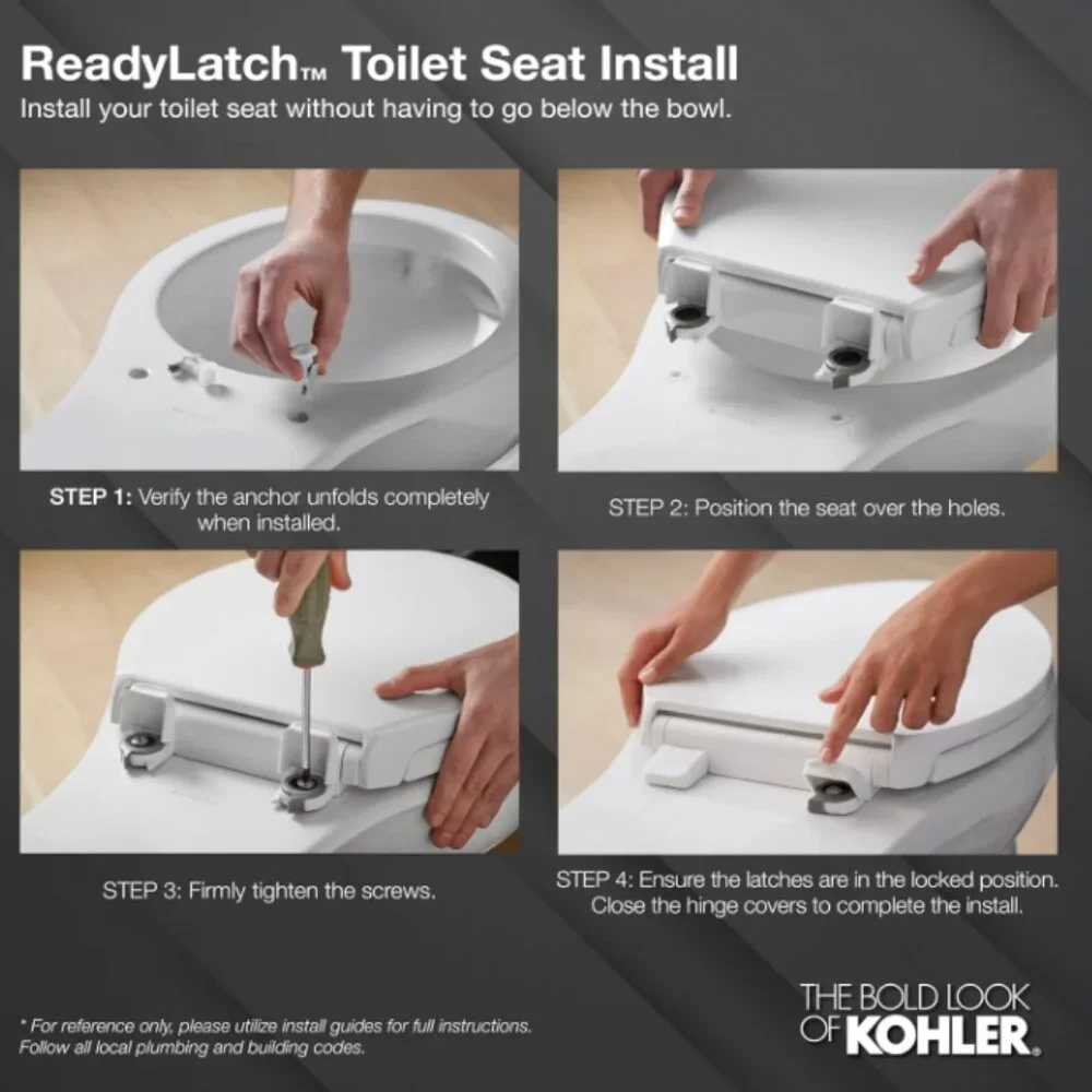 KOHLER 4734-RL-0 Rutledge ReadyLatch Elongated Toilet Seat, Quiet-Close Lid‎